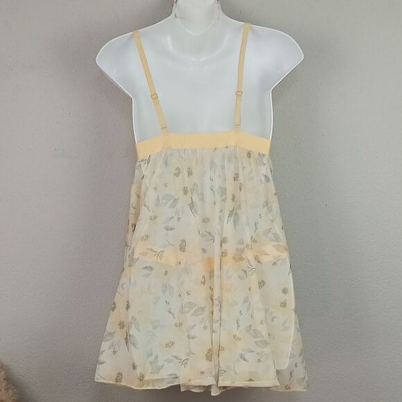 Women's Butter Yellow Lace Floral Babydoll Lingerie Set sz XL - Picture 9 of 11